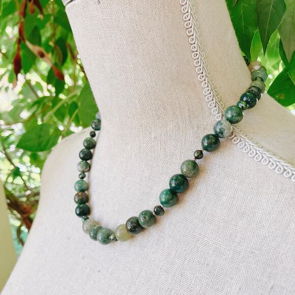 VTG Moss Agate and Peacock Pearl Beaded Artisan Necklace Y2K Natural Stone - Picture 5 of 10